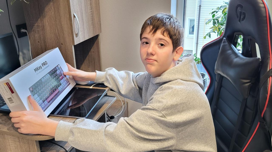 Gaming keyboard and other gifts from Aviation Company Ukrainian Helicopters for Yaroslav