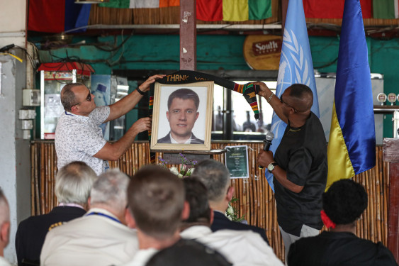 Farewell Ceremony with the heroically killed flight attendant of the Ukrainian helicopter airline